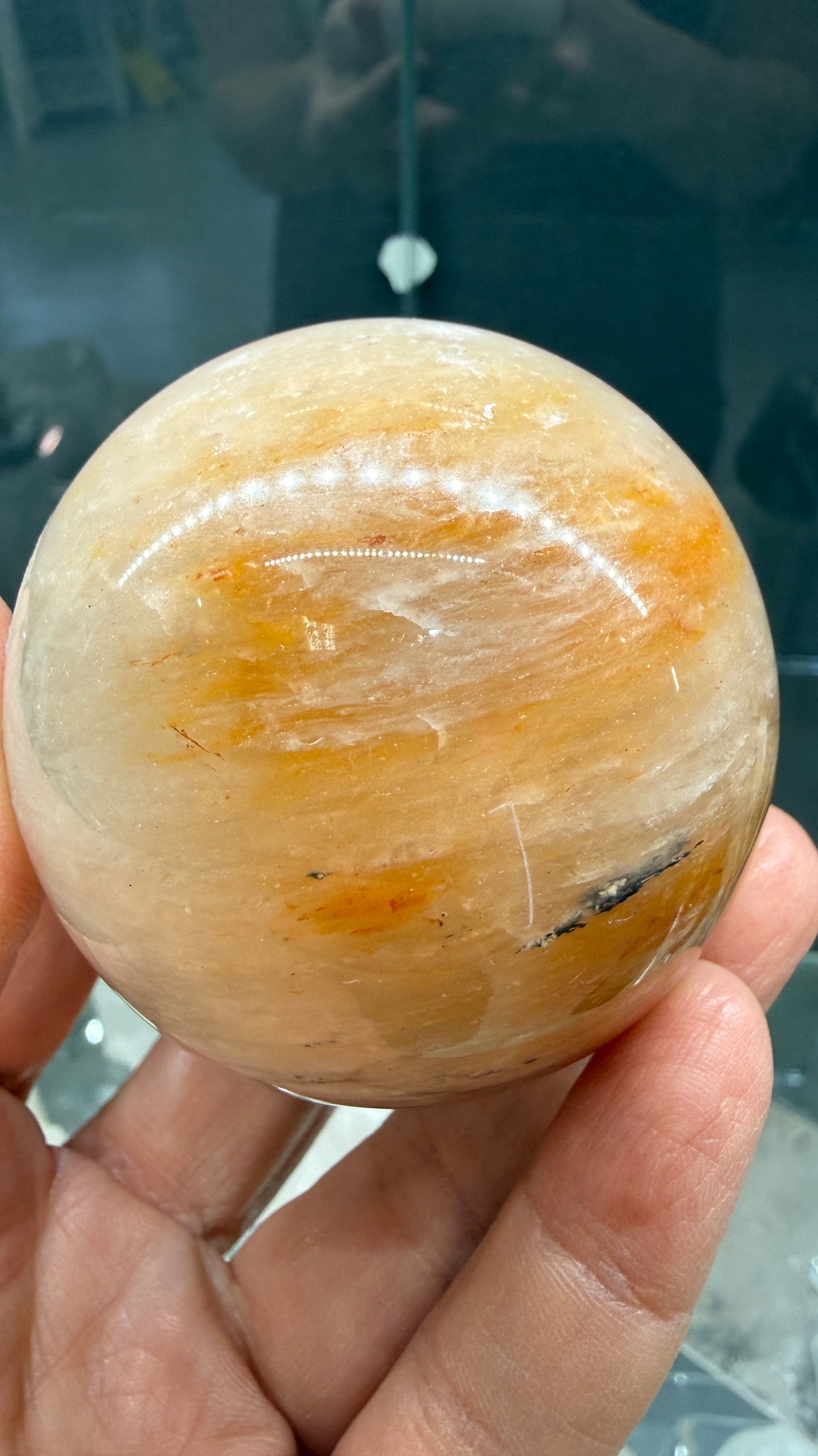 Amphibole Quartz Sphere- 2.4" inches diameter