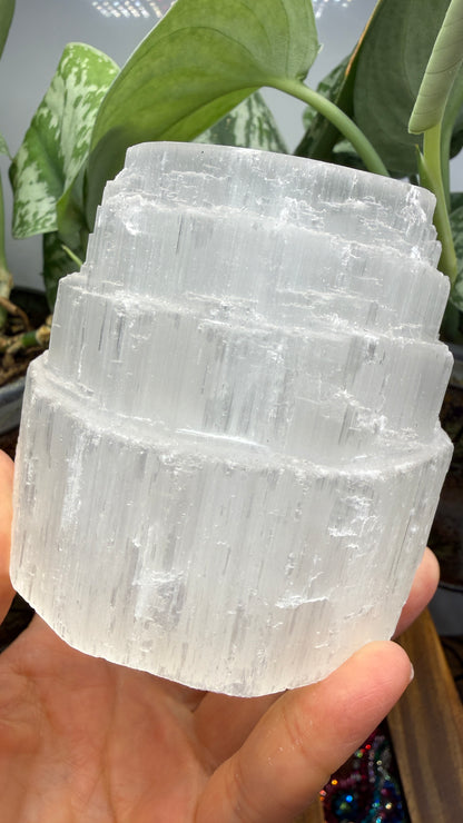 Satin Spar Selenite Candle Holder- 3.25" inches tall
