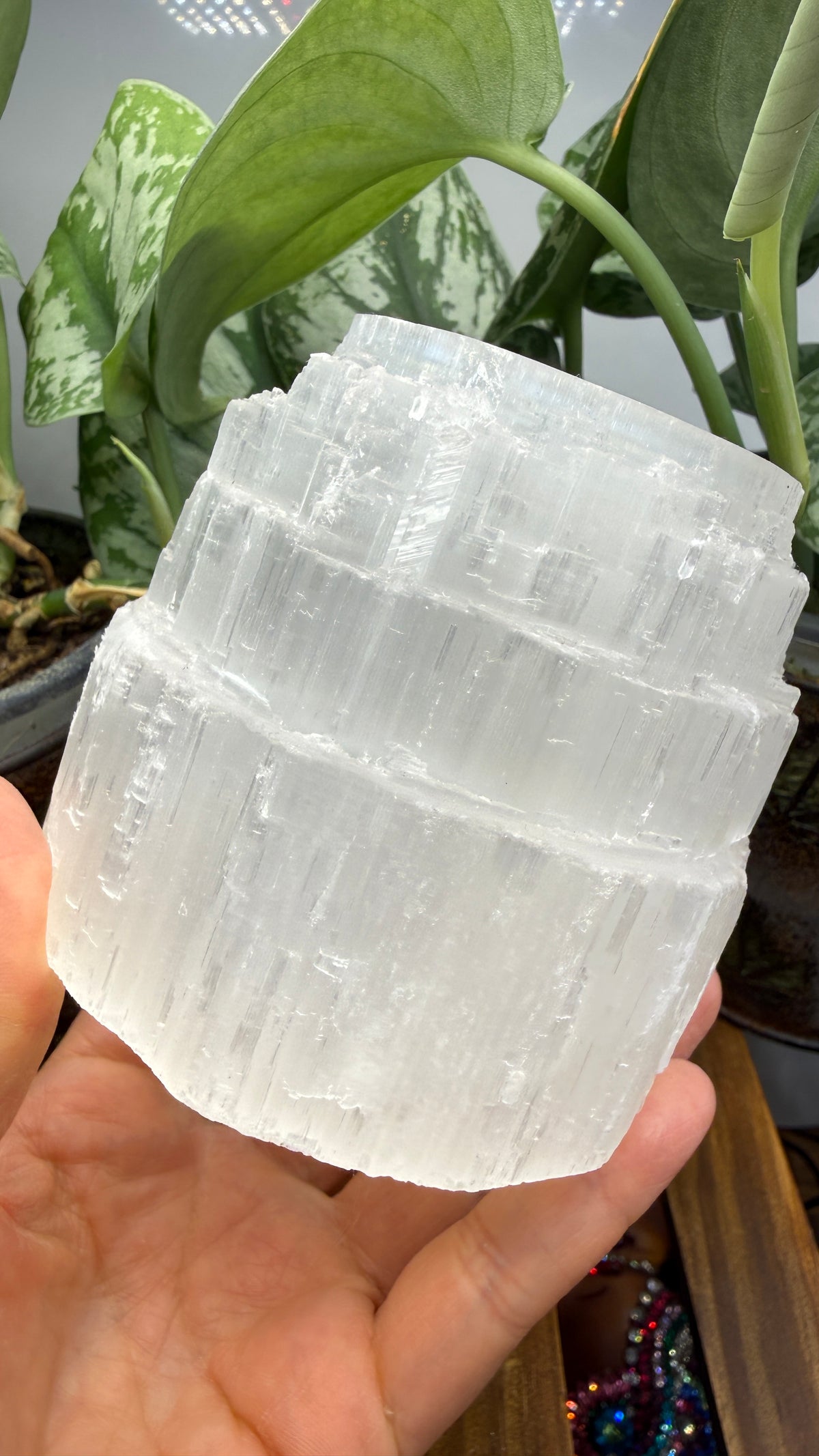 Satin Spar Selenite Candle Holder- 3.25" inches tall