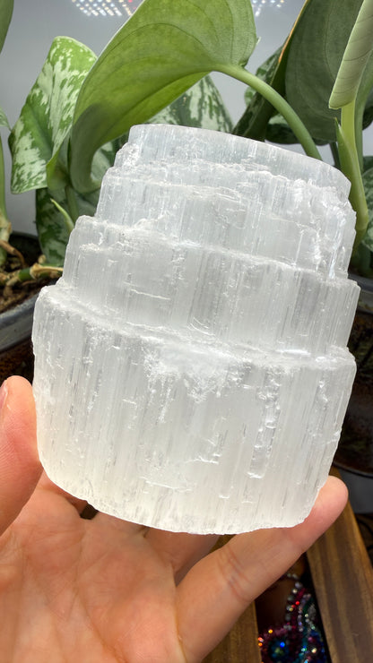 Satin Spar Selenite Candle Holder- 3.25" inches tall