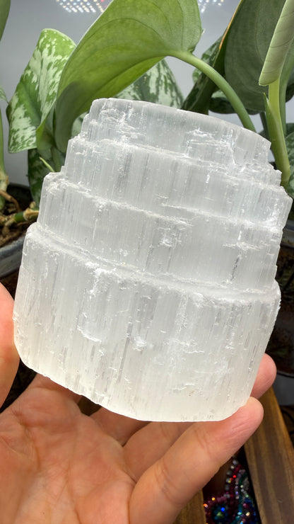 Satin Spar Selenite Candle Holder- 3.25" inches tall