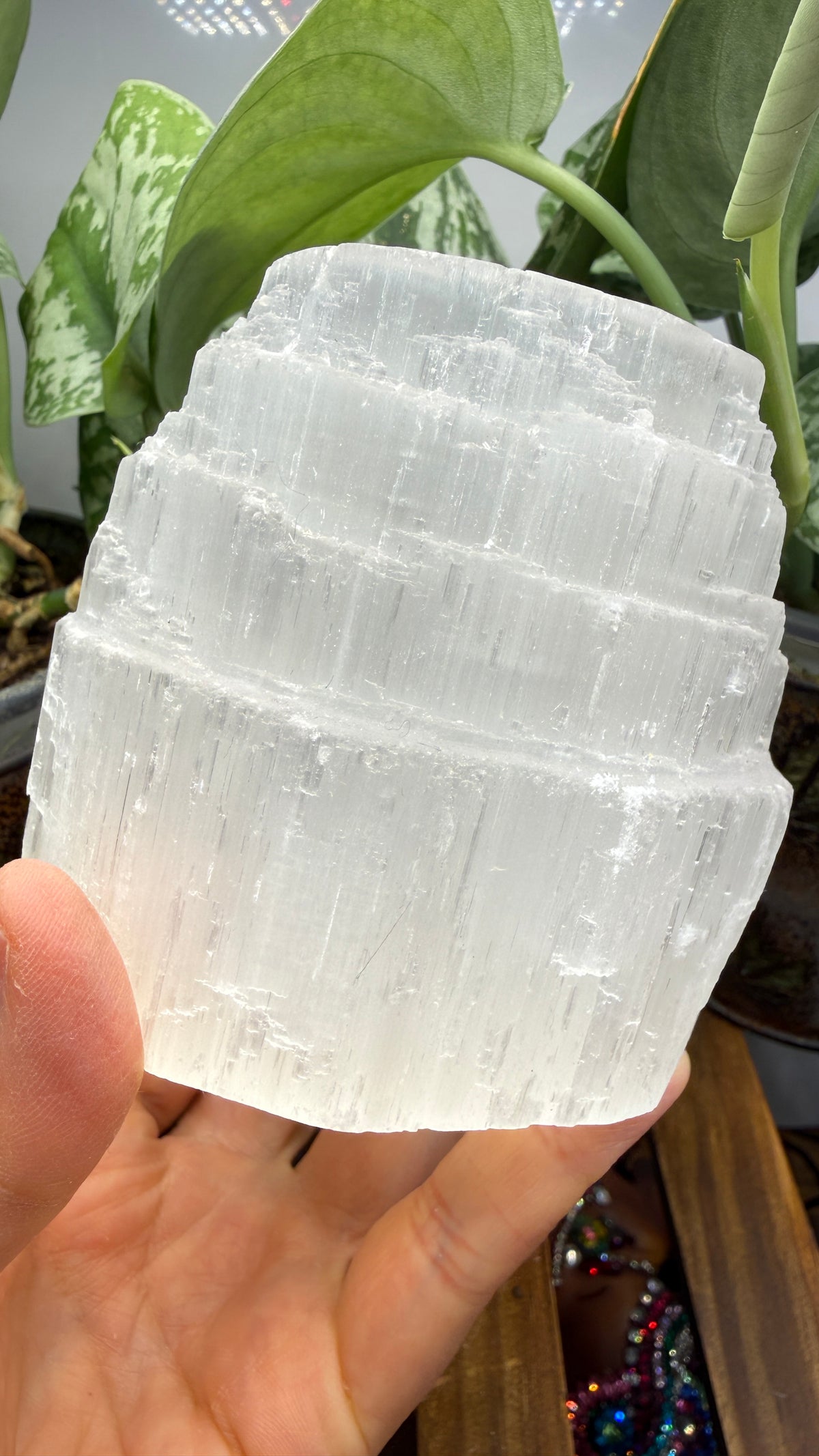 Satin Spar Selenite Candle Holder- 3.25" inches tall