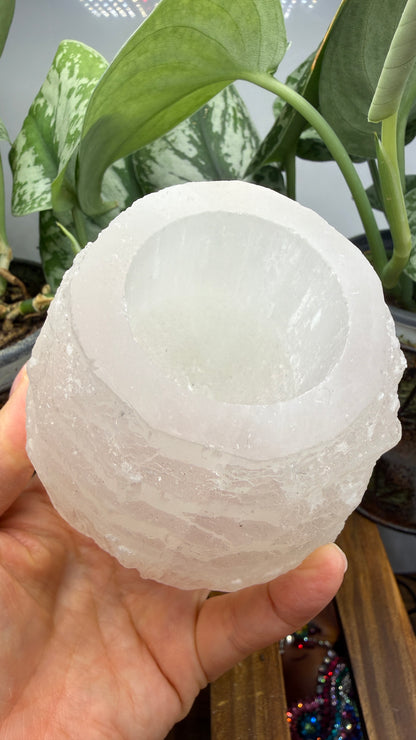 Satin Spar Selenite Candle Holder- 3.25" inches tall