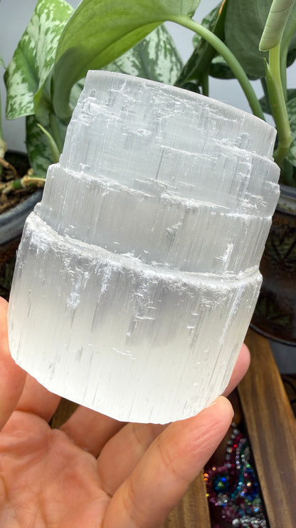 Satin Spar Selenite Candle Holder- 3" inches tall