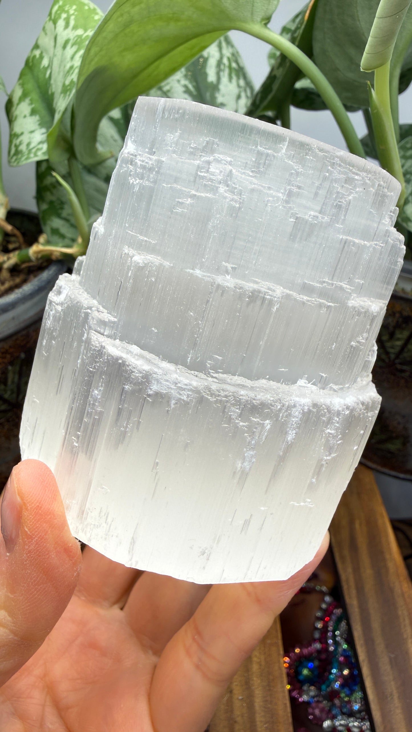 Satin Spar Selenite Candle Holder- 3" inches tall