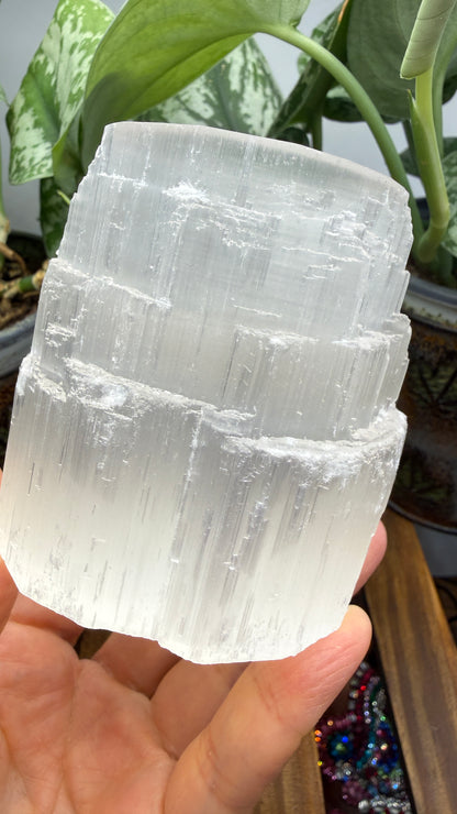 Satin Spar Selenite Candle Holder- 3" inches tall