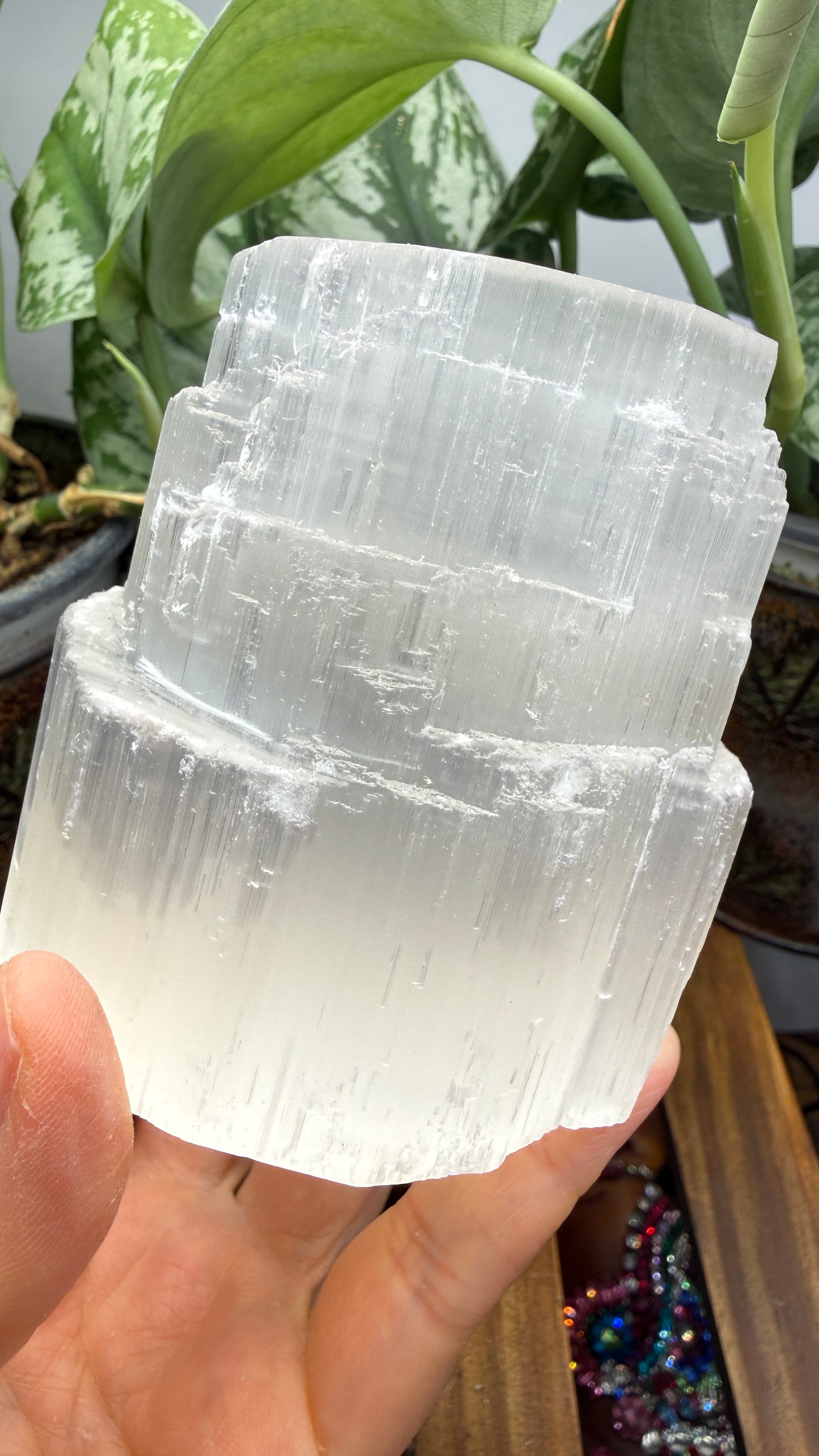 Satin Spar Selenite Candle Holder- 3" inches tall