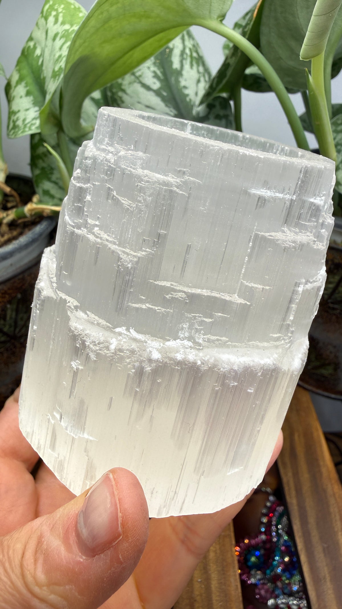 Satin Spar Selenite Candle Holder- 3" inches tall