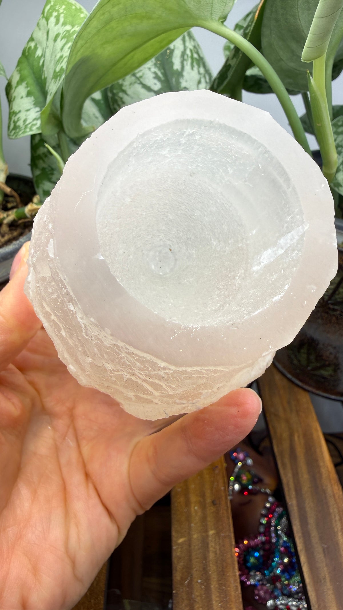 Satin Spar Selenite Candle Holder- 3" inches tall
