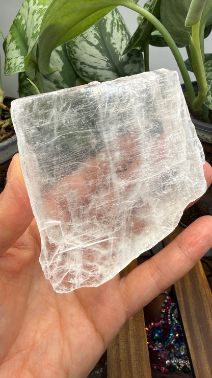 Natural Raw Selenite Plate- 3.2 inches wide- Super clear high quality slab
