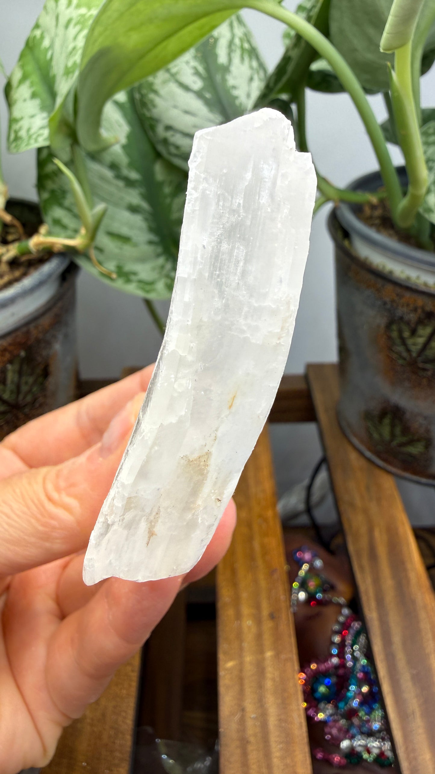 Natural Raw Selenite Plate- 3.2 inches wide- Super clear high quality slab