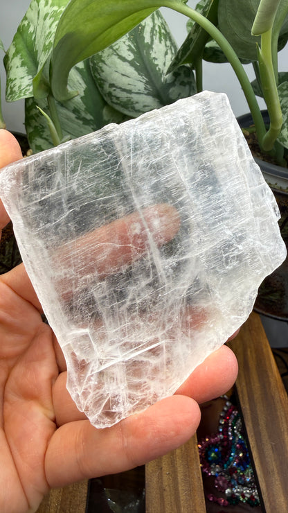 Natural Raw Selenite Plate- 3.2 inches wide- Super clear high quality slab