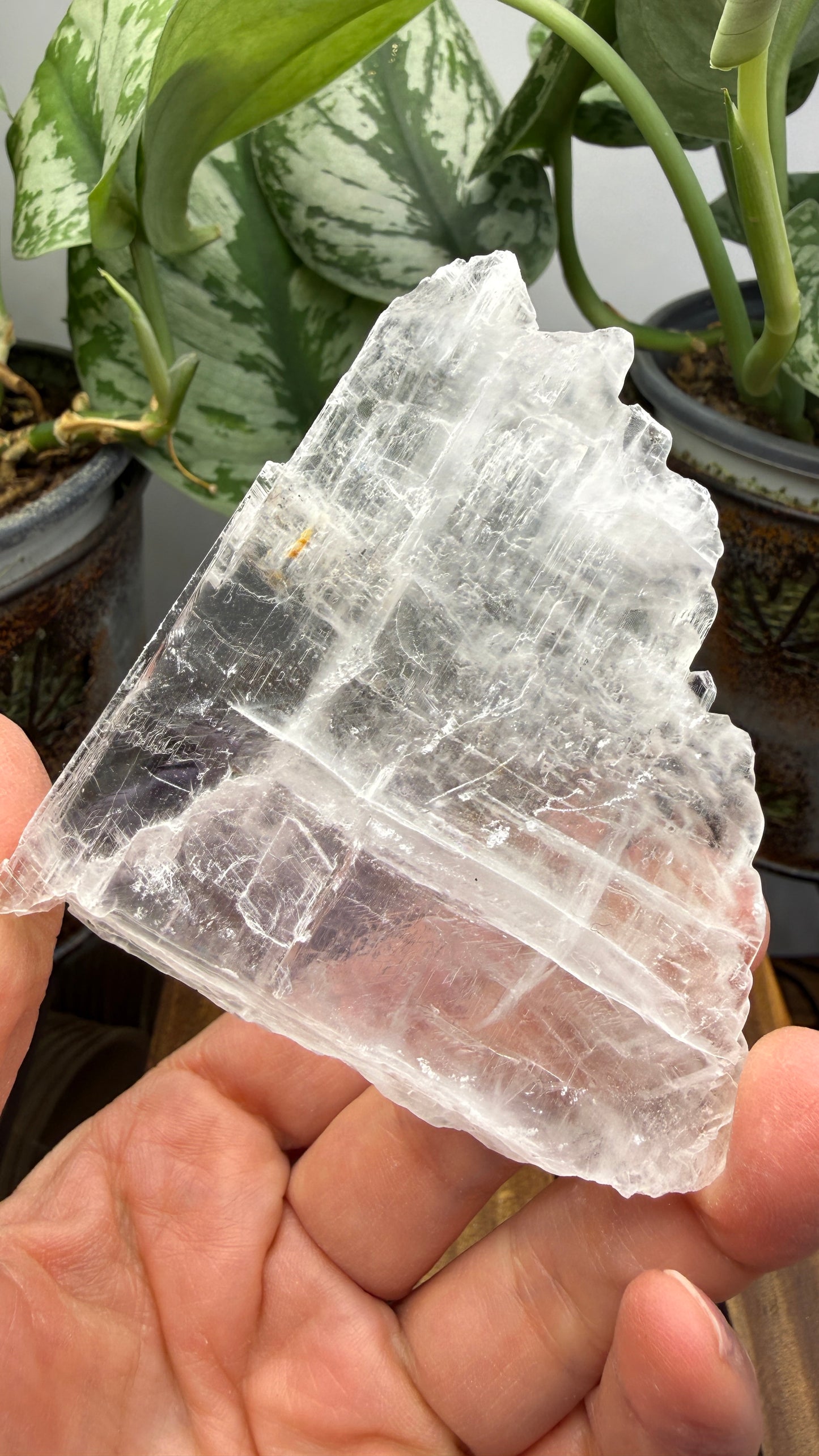 Natural Raw Selenite Plate- 3.0 inches wide- Super clear high quality slab