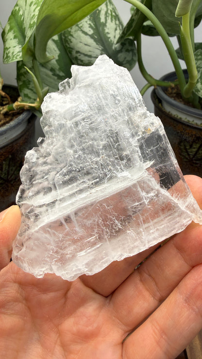 Natural Raw Selenite Plate- 3.0 inches wide- Super clear high quality slab