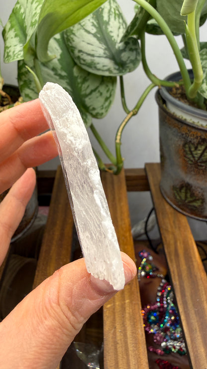 Natural Raw Selenite Plate- 3.0 inches wide- Super clear high quality slab
