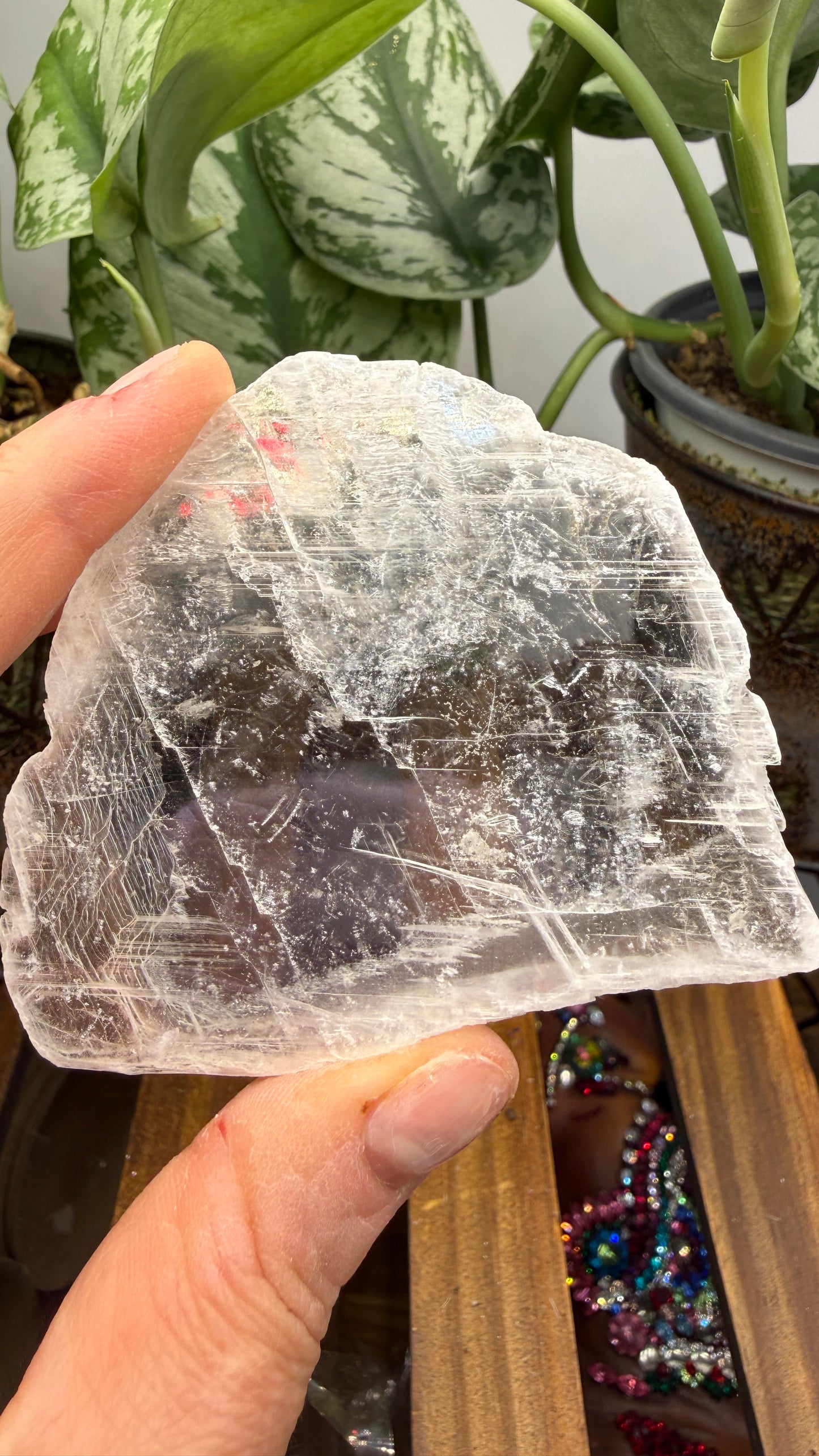 Natural Raw Selenite Plate- 3.0 inches wide- Super clear high quality slab