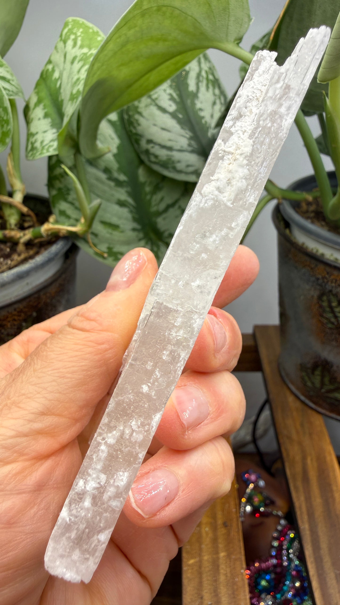 Natural Raw Selenite Plate- 3.9 inches wide- Super clear high quality slab