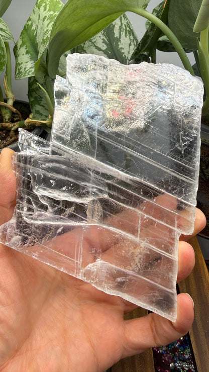 Natural Raw Selenite Plate- 5.1 inches wide- Super clear high quality slab