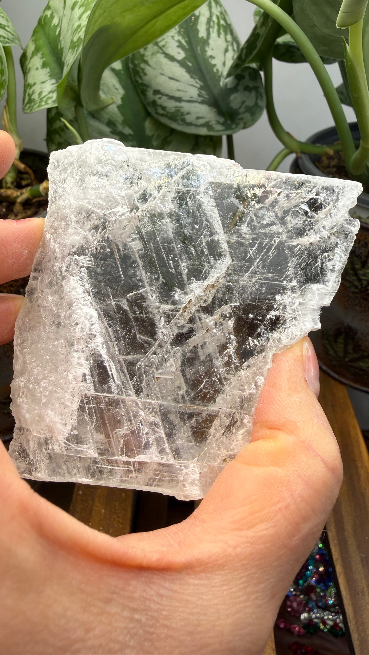 Natural Raw Selenite Plate- 2.9 inches wide- Super clear high quality slab