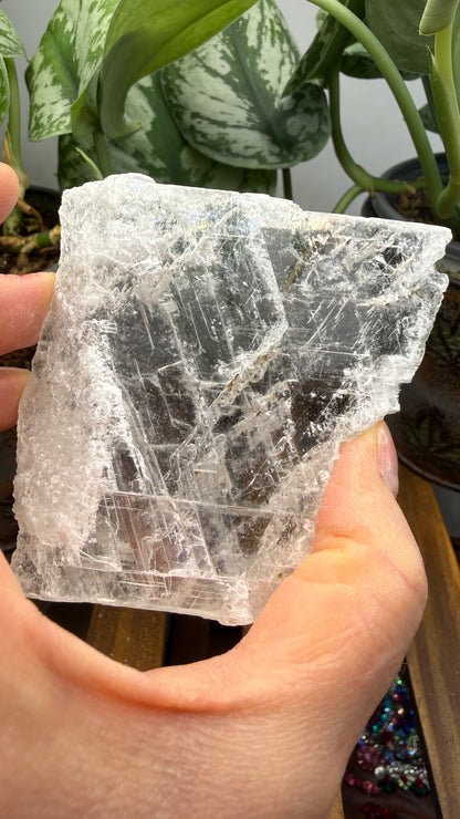 Natural Raw Selenite Plate- 2.9 inches wide- Super clear high quality slab