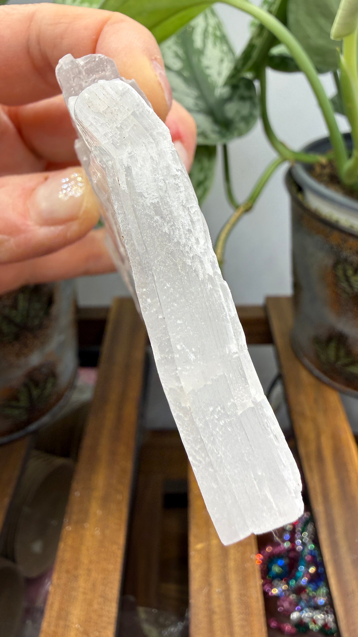 Natural Raw Selenite Plate- 4 inches wide- Super clear high quality slab