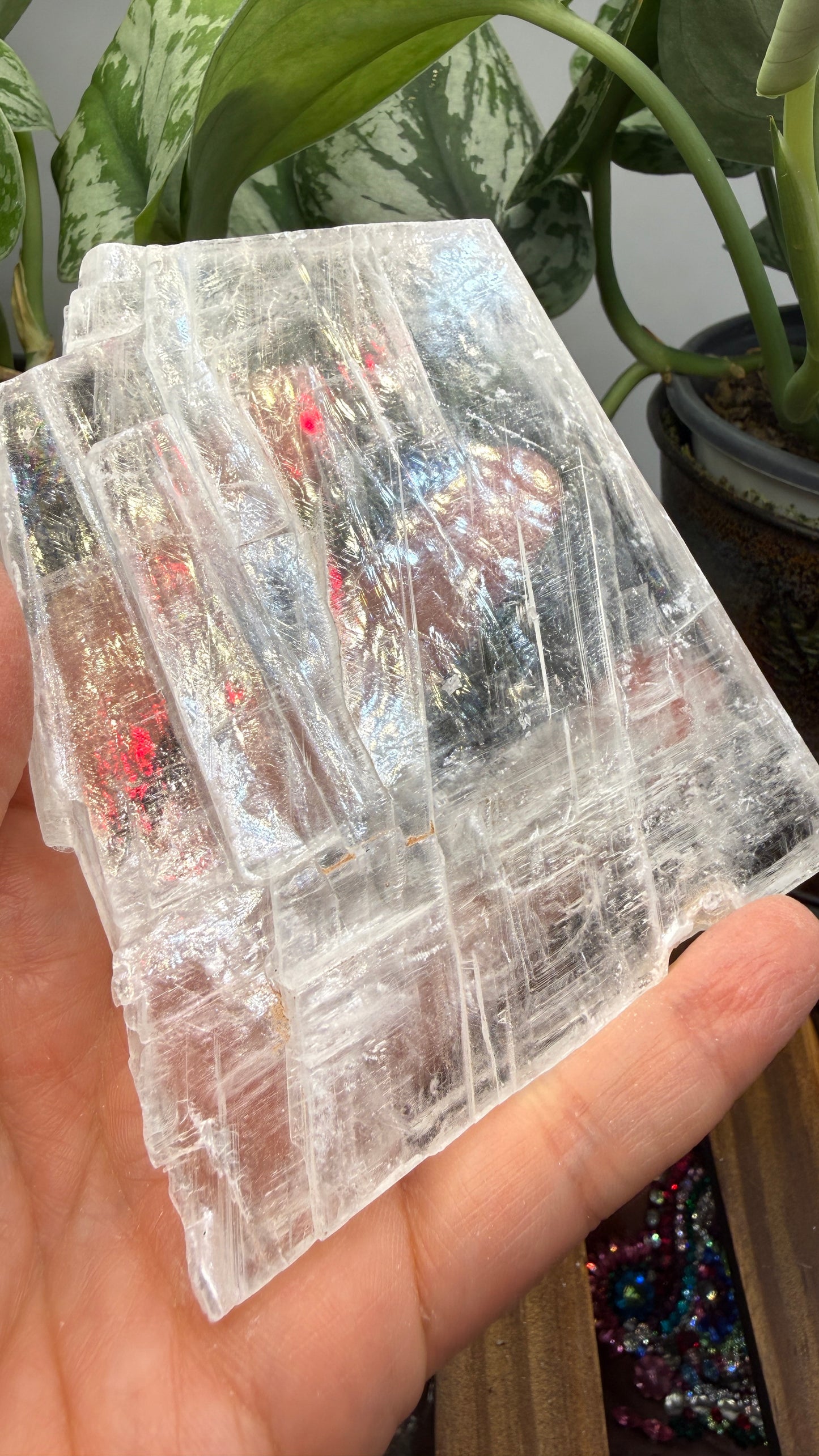 Natural Raw Selenite Plate- 4 inches wide- Super clear high quality slab