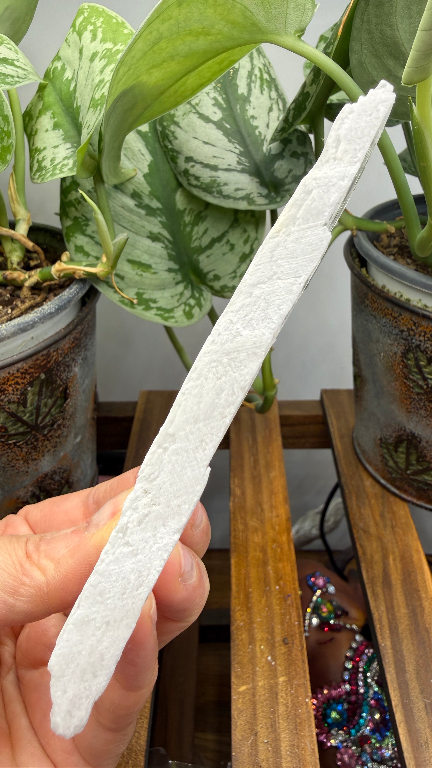 Natural Raw Selenite Plate- 4.5 inches wide- Super clear high quality slab