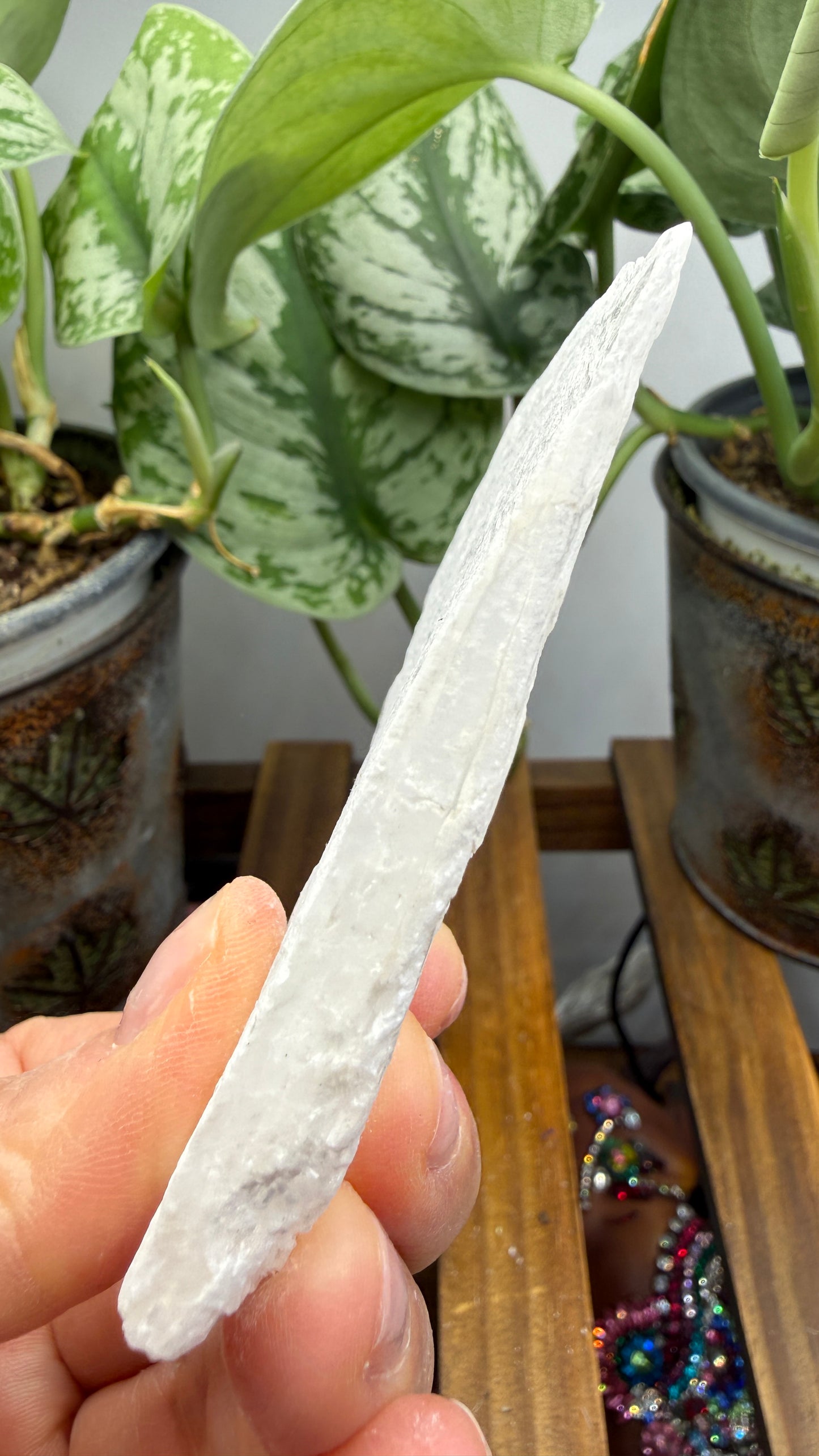 Natural Raw Selenite Plate- 4.5 inches wide- Super clear high quality slab