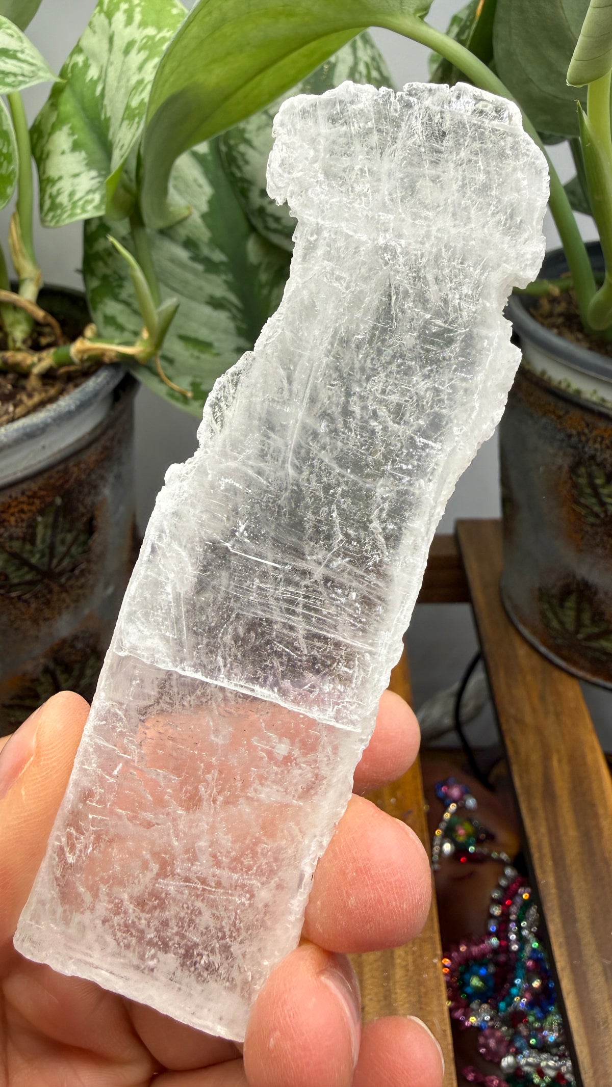 Natural Raw Selenite Plate- 4.3 inches wide- Super clear high quality slab