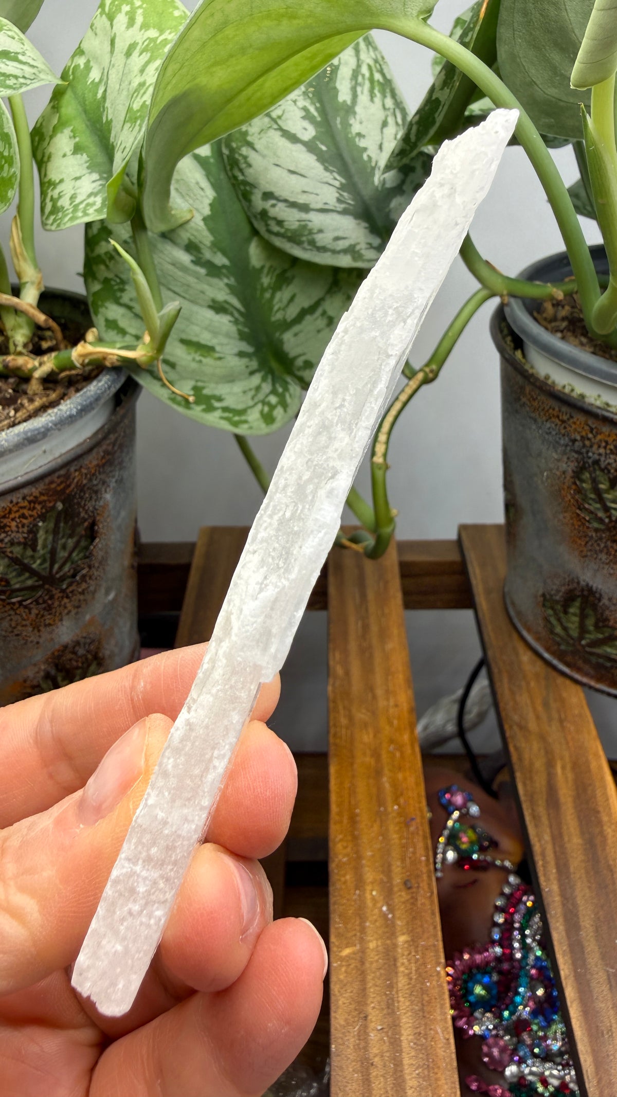 Natural Raw Selenite Plate- 4.3 inches wide- Super clear high quality slab
