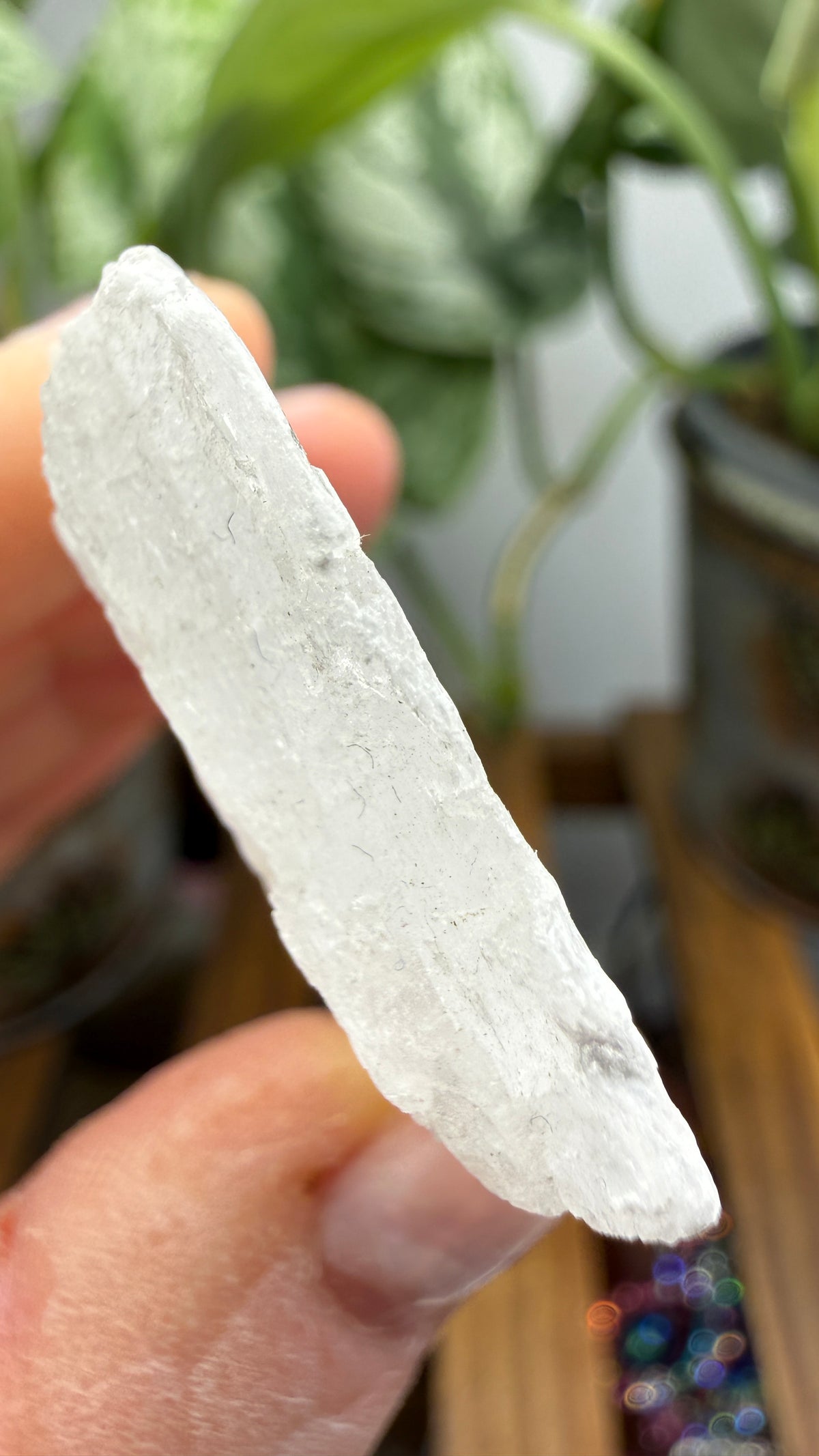 Natural Raw Selenite Plate- 4.3 inches wide- Super clear high quality slab