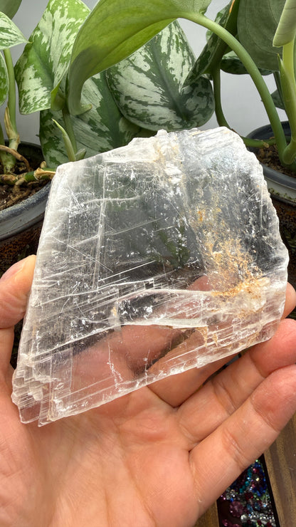 Natural Raw Selenite Plate- 4.1 inches wide- Super clear high quality slab