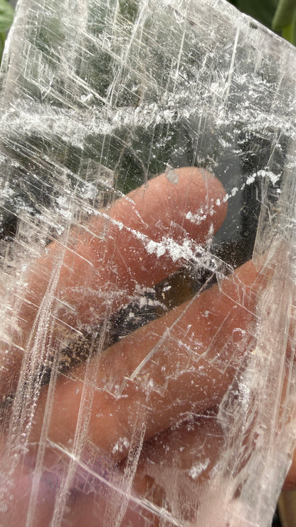 Natural Raw Selenite Plate- 3.8 inches wide- Super clear high quality slab