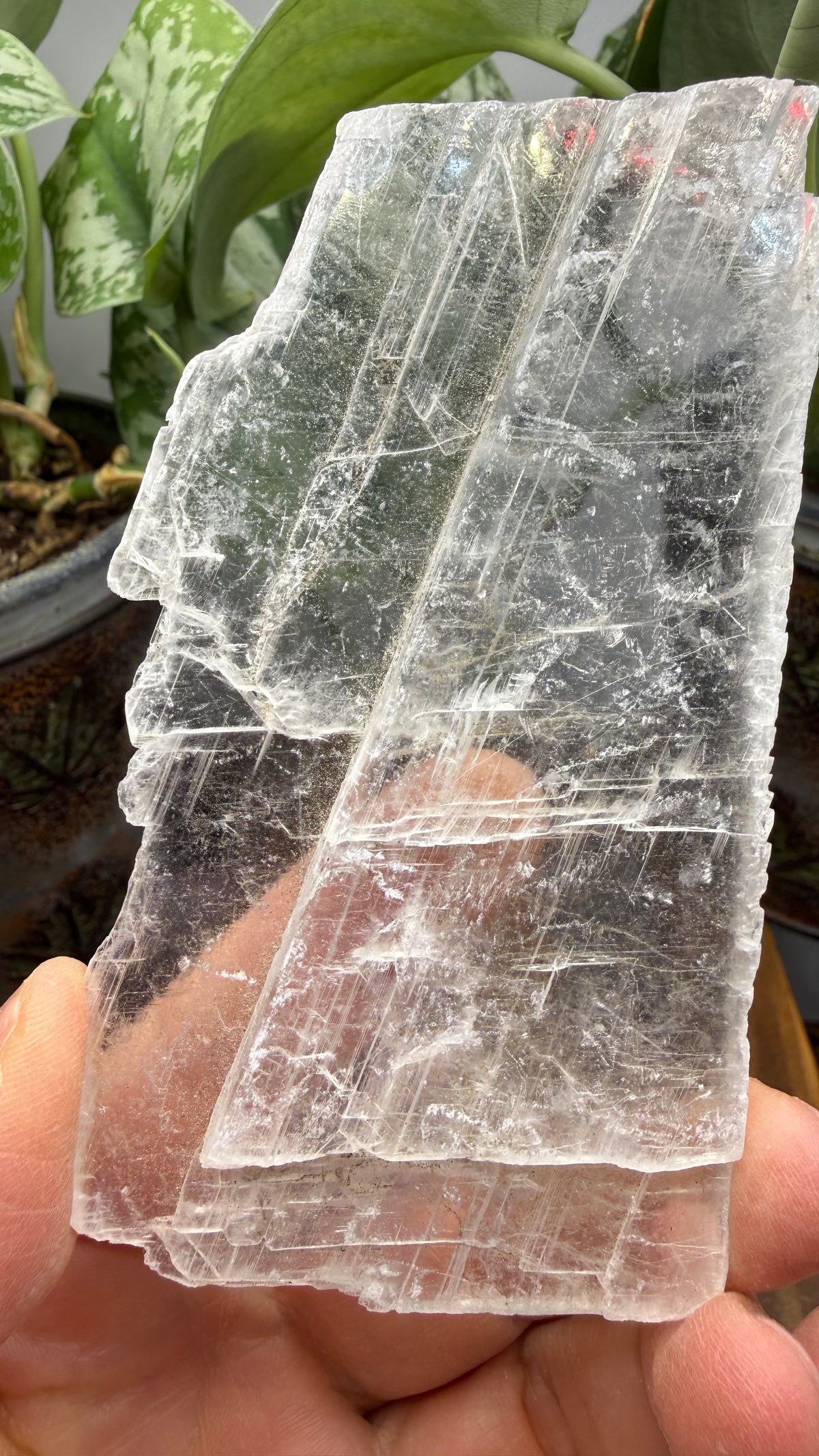 Natural Raw Selenite Plate- 4.2 inches wide- Super clear high quality slab