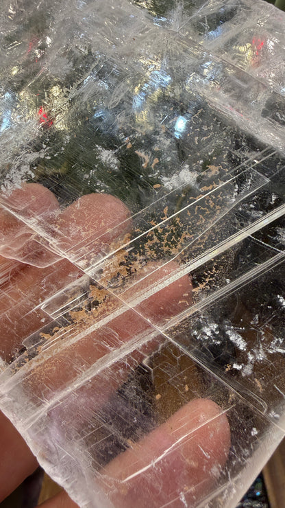 Natural Raw Selenite Plate- 4.5 inches wide- Super clear high quality slab
