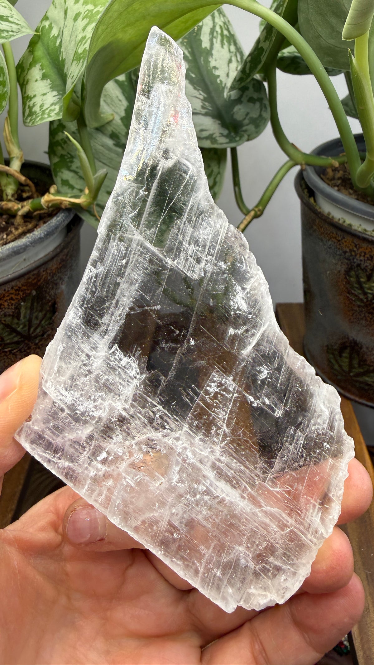 Natural Raw Selenite Plate- 4.0 inches wide- Super clear high quality slab