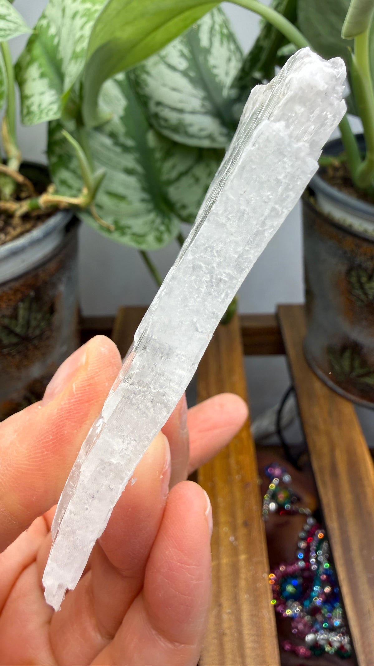 Natural Raw Selenite Plate- 4.0 inches wide- Super clear high quality slab
