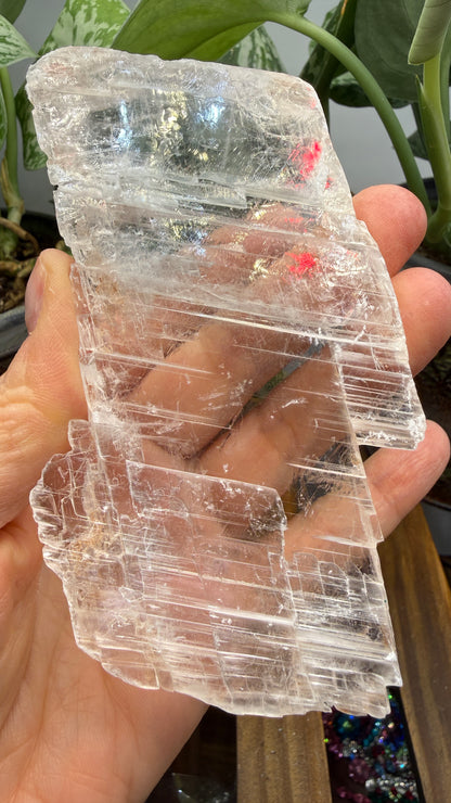 Natural Raw Selenite Plate- 4.3 inches wide- Super clear high quality slab