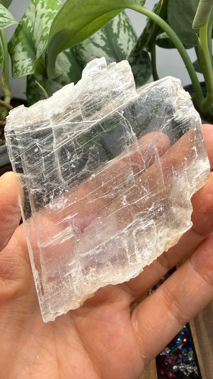 Natural Raw Selenite Plate- 2.8 inches wide- Super clear high quality slab