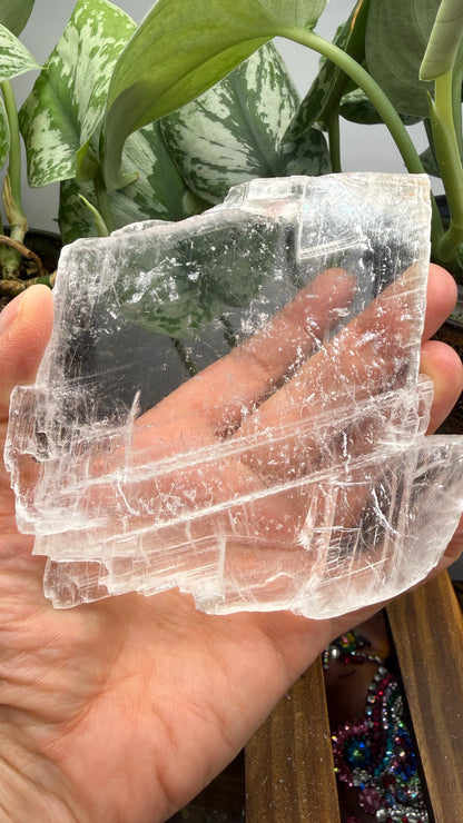 Natural Raw Selenite Plate- 4.1 inches wide- Super clear high quality slab