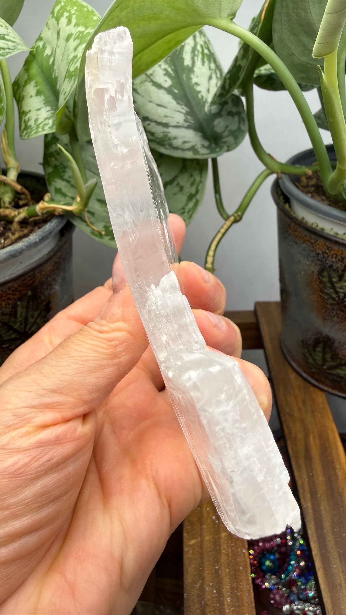 Natural Raw Selenite Plate- 4.1 inches wide- Super clear high quality slab