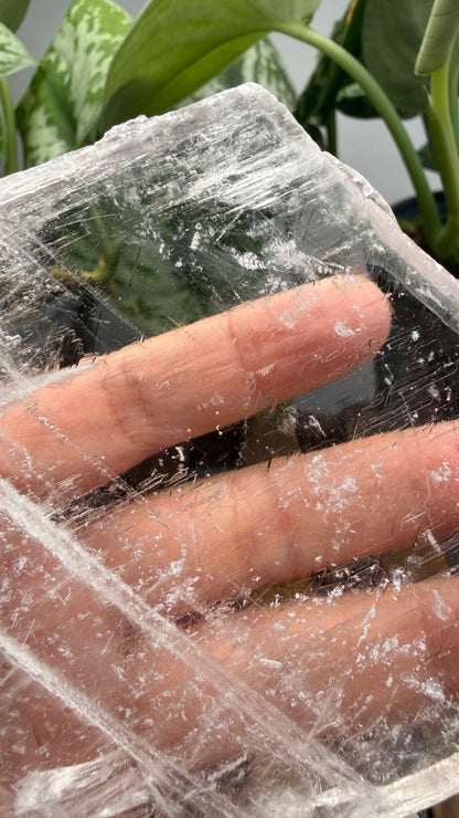 Natural Raw Selenite Plate- 4.1 inches wide- Super clear high quality slab