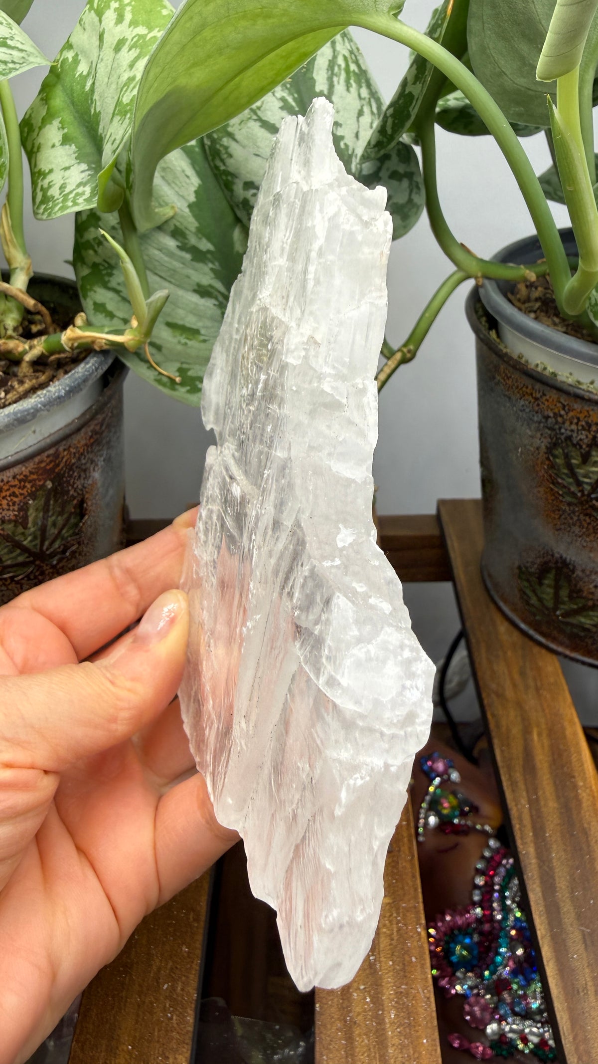 Natural Raw Selenite Plate- 5.1 inches wide- Super clear high quality slab