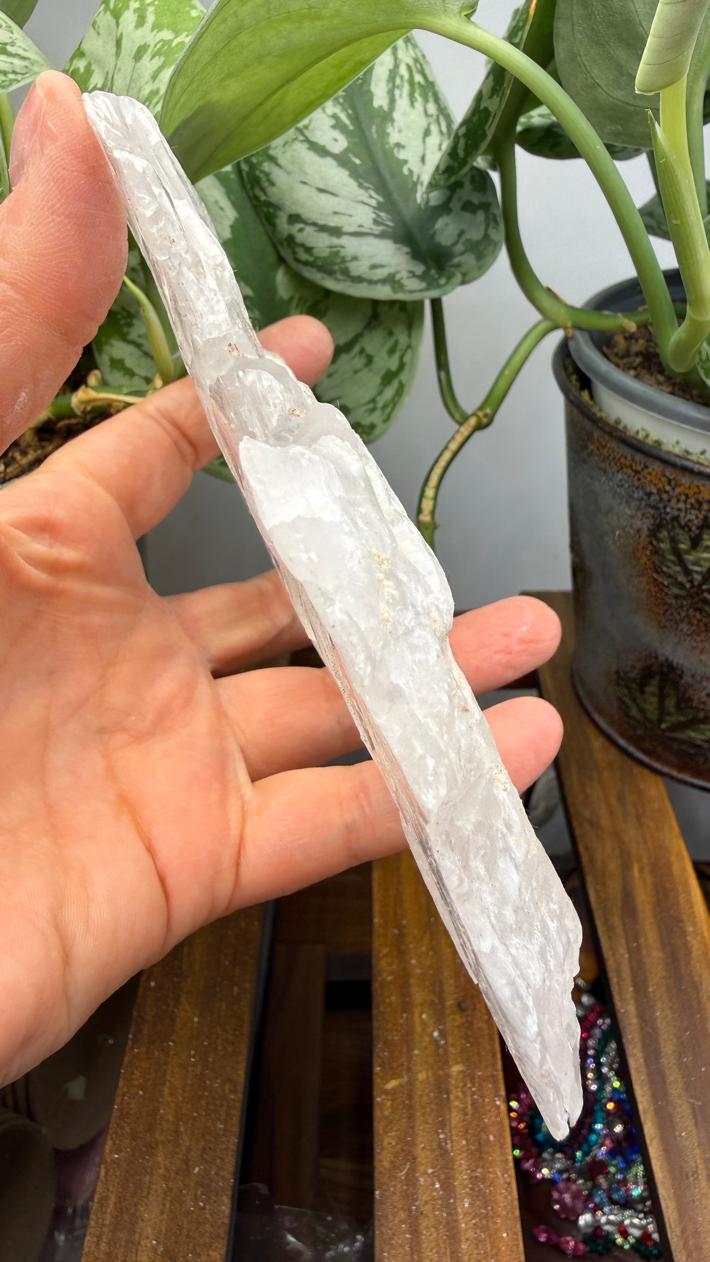 Natural Raw Selenite Plate- 5.1 inches wide- Super clear high quality slab