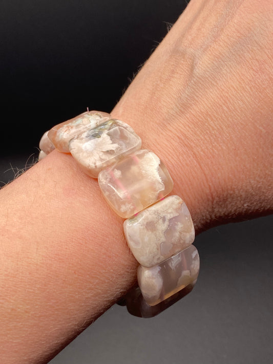 6.75" Cherry Blossom Flower Agate Bracelet Statement Bracelet
