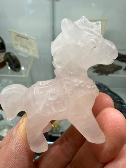 Rose Quartz Horse Crystal Carving- 2.3 inches