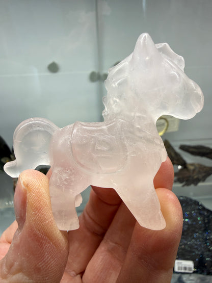 Rose Quartz Horse Crystal Carving- 2.5 inches