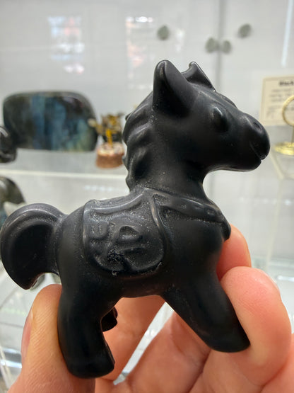 Obsidian Horse Crystal Carving- 2.4 inches