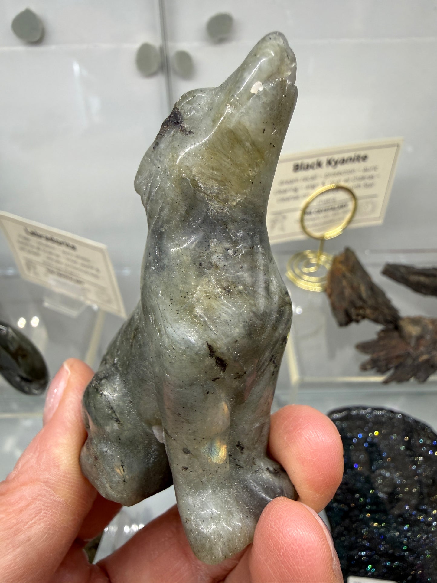 Labradorite Wolf Crystal Carving- 2.8 inches
