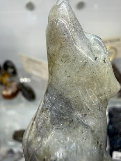 Labradorite Wolf Crystal Carving- 2.8 inches